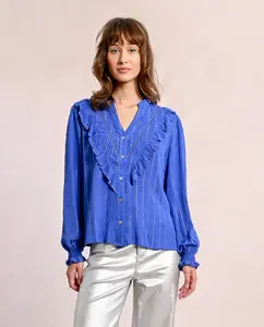 Женская полосатая рубашка с оборками Molly Bracken, синий