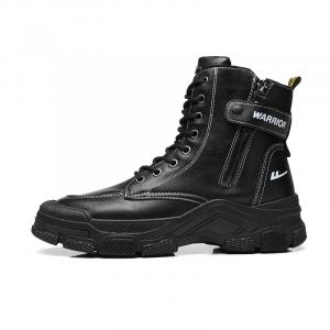 WARRIOR Короткие полусапоги мартин мужские черные на флисовой подкладке, цвет Black-Fleece-Lined