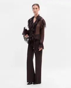 Женская блузка с оборками из бамбулы Simorra, коричневый