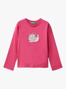 Детская футболка с длинным рукавом и принтом улитки из хлопка Benetton, Pink