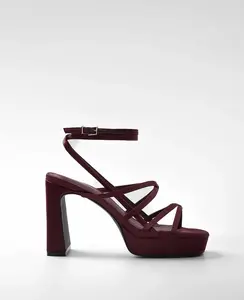 Женские босоножки на каблуке с ремешками и платформой Mim, бордовый