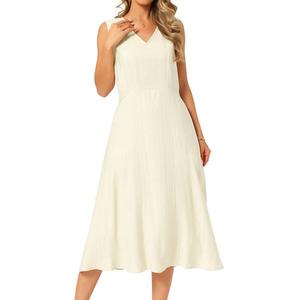 Женское льняное платье-сарафан летнее без рукавов с v-образным вырезом и карманом Inspire Chic, Apricot