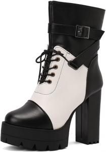 Женские ботильоны с очень широкой голенью, ботинки большого размера с широкой посадкой, на платформе и высоком каблуке, модные осенне-зимние BLXQPYT, Black