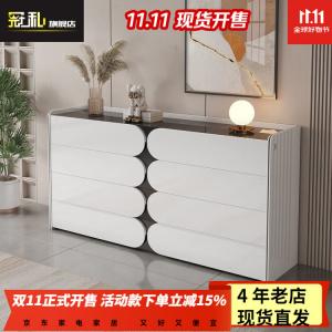 Guansi Комод для спальни из массива дерева, 8 ящиков, ультратонкий, покрытие piano lacquer, цвет белый + оранжевый, установка включена