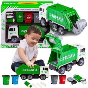 Большой Мусоровоз С Контейнерами С Подъемной Задней Дверью + Комплект Мусорных Контейнеров DK