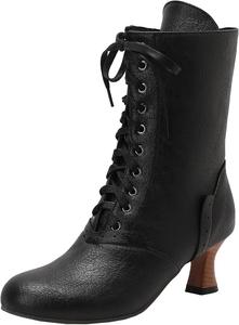 Элегантные женские ботильоны с блочным каблуком и круглым носком, с шнуровкой, повседневные короткие ботинки для ежедневной носки XIEPP, Black