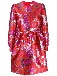 Расклешенное жаккардовое платье с цветочным узором MSGM, красный