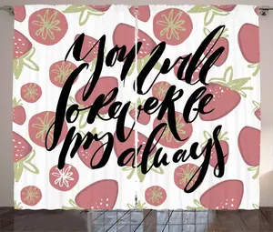 Штора ABAKUHAUS в деревенском стиле с надписью Клубника, романтические слова, универсальные ленточные шторы для гостиной с петлями и крючками, 280 x 225 см, засушенные розы, черно-белые Abakuhaus