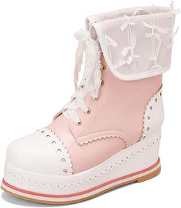 Женские милые скрытые ботильоны на платформе SHEMEE с высокой шпилькой, шнуровкой, круглым носком и боковой молнией, кавайная обувь, Pink