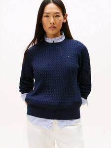 Тонкий свитер с вязкой кабелем и круглым вырезом Tommy Hilfiger, Navy Blue