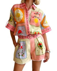 Комплект из 2 предметов: рубашка и шорты из льняной смеси ESEA, мультиколор