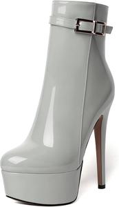 Женские ботильоны WAYDERNS для свиданий с молнией, с круглым носком, модные, лакированные, на платформе, шпилька, высокий каблук 15 см, Grey
