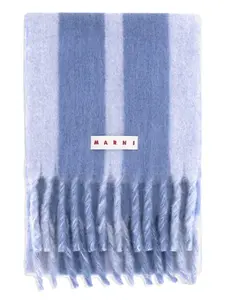 Полосатый шарф с бахромой Marni, синий