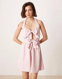 Мини-платье с завязками на шее и двойным бантом спереди ASOS DESIGN нежно-розового цвета