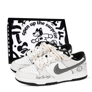 Nike Кроссовки для скейтбординга Dunk Black White, Seize The Day, износостойкие, низкие, унисекс, желто-серые