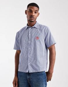 Свободная клетчатая рубашка с вышивкой на груди ASOS DESIGN синего цвета