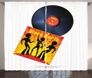 Виниловая штора ABAKUHAUS в деревенском стиле, чехол для пластинки, диско-вечеринка, универсальная тесьма для гостиной с петлями и крючками, 280 x 225 см, цвет: оранжевый, желтый, белый Abakuhaus