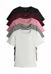 Комплект из 5 базовых футболок с коротким рукавом и круглым вырезом, стандартного кроя. The Set, Black Stripe Berry Mid Pink Cream