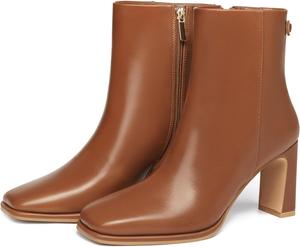 Женские ботильоны Coutgo с квадратным носком, на массивном каблуке, с боковой молнией, из искусственной замши, зимние, Reddish-Brown