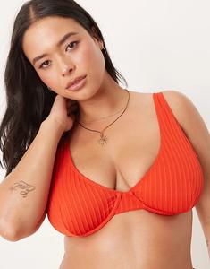 Бикини-топ Curve Riddy на косточках в рубчик ASOS DESIGN красного цвета Asos Curve