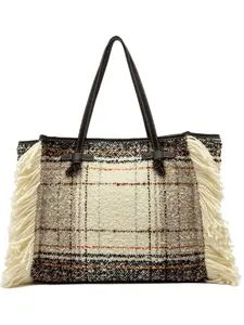 Клетчатая сумка-тоут с бахромой GIANNI CHIARINI, нейтральный
