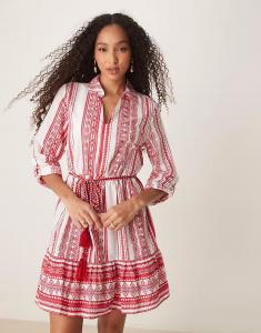 Мини-платье JDY с завязками на талии в красном узоре