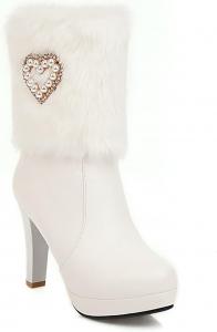 Женская модная платформа ботильоны с боковой молнией, круглым носком, высоким каблуком и жемчугом JMdfcqer, White