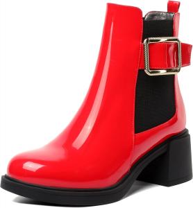 Женские ботильоны MODENCOCO с округлым носком, платформой, эластичные, повседневные, осенне-зимние, модные, с массивным низким каблуком, высота каблука 5 см, Black/Red