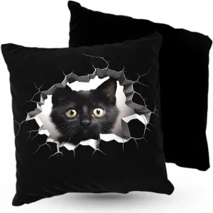 Подушка велюровая ПРЕМИУМ "Черный котенок" 40х40 см декоративная с наполнителем, для гостиной, спальни или в подарок 5made