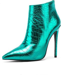 Женские ботильоны UP2STEP в винтажном стиле с острым носком, высокими каблуками, металлическим зеркальным эффектом, из веганской кожи, со шнуровкой сбоку и молнией, Green