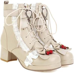 Ботильоны Elyffany Fashion с бантом, форма сердца, милые, массивный каблук, обувь в стиле Лолита, Beige