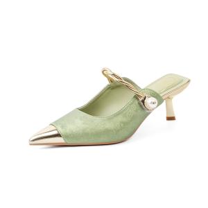 QITUMAUL Закрытые тапочки женские зеленые [высота каблука 5,5 см], цвет Green[Heel Height 5.5cm]