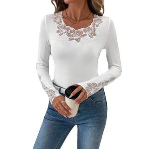 Женская футболка с длинным рукавом и кружевной отделкой Clearflower, White