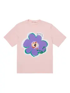 Футболка с вышитым логотипом и аппликацией Marni Kids, розовый