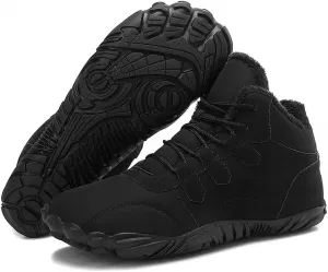 Женские и мужские босоногие ботинки, снежные ботинки - теплые минималистичные с широким носком, водонепроницаемые зимние снежные ботинки, теплые ботильоны с поддержкой свода стопы Qacksv, черный