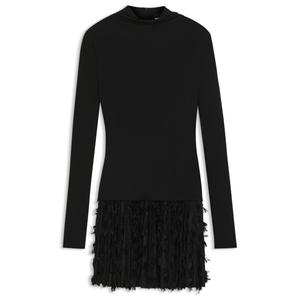 Трикотажное платье с плиссированными складками, украшенными перьями BOSS, черный