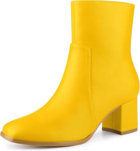 Женские ботильоны Allegra K с квадратным носком, боковой молнией и устойчивым каблуком, Yellow