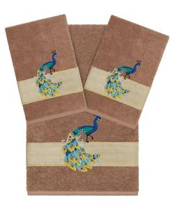 Набор из 3 банных полотенец «Пенелопа» из турецкого хлопка с вышивкой Linum Home, цвет latte