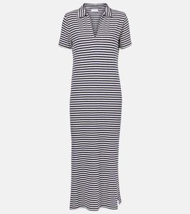 Платье-миди из хлопкового джерси в полоску от Khan Velvet, темно-синий