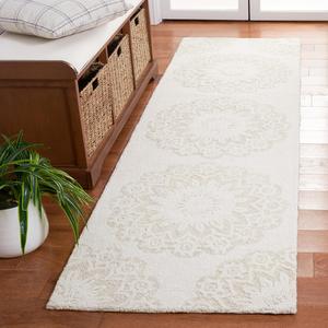 Ковер-дорожка SAFAVIEH, 69 x 244 см, Blossom Collection, Ivory & Grey, ручной работы, медальон Mandala из шерсти, идеален для помещений с высокой проходимостью в гостиной, спальне (BLM108F)