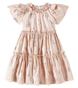 Платье из тафты в горошек с рюшами Monnalisa, Rosa Chiaro