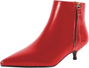 Женские кожаные ботильоны XYD Comfort Kitten с низким каблуком, зауженным носком, двойной боковой молнией, базовые офисные туфли для женщин, Red