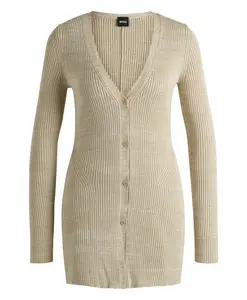 Ребристый кардиган из пряжи «мулина» Boss Black, бежевый