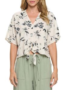 Льняной топ с цветочным принтом и завязкой спереди от Renee C. Renee C., черный