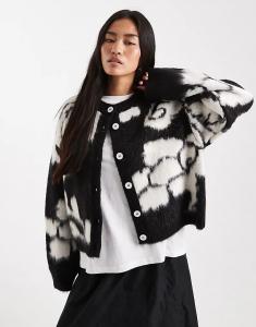Черный вязаный кардиган с цветочным принтом ASOS DESIGN