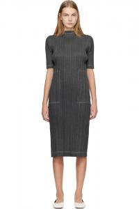 Серое хлопковое джинсовое платье миди Pleats Please Issey Miyake, черный