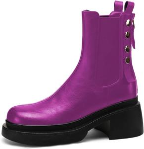 Женские ботильоны YDN на платформе с круглым носком, эластичные у щиколотки, с заклепками и заклепками, на низком массивном каблуке, с застежкой на молнию сзади, для улицы, размеры 4-15 US, Purple