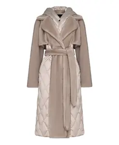 Стеганое пальто из искусственного меха, расшитое бисером, с поясом. Cesare Gaspari, бежевый