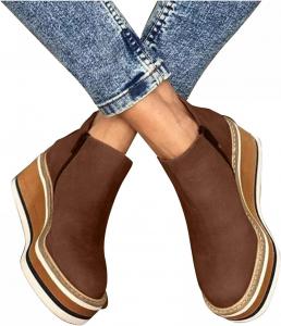 Женские ботильоны ZBYY Oxford с округлым носком на платформе и танкетке, кроссовки на каждый день, зимние ботильоны для женщин, Dark Brown