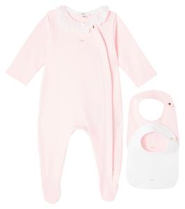 Детский хлопковый комбинезон и нагрудник Chloé Kids, Rose Poudrier